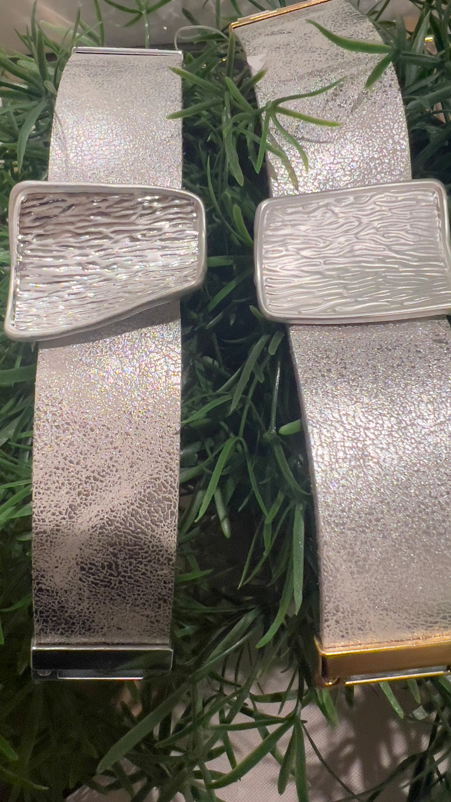 Silver with silver shard Bold wide wrist cuff 2 clasp colours available