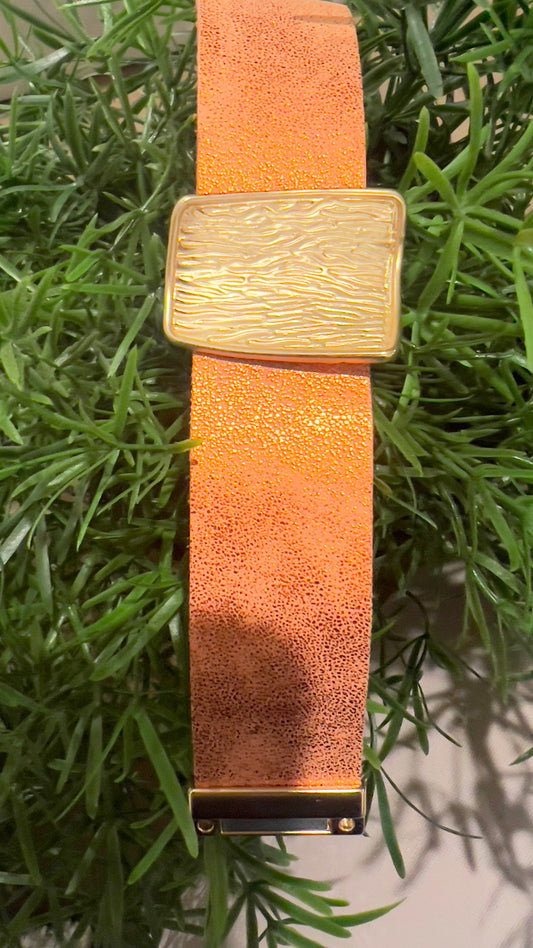 Burnt orange with Gold Shard Stunning  Bold wide wrist cuff 14 kt gold plated