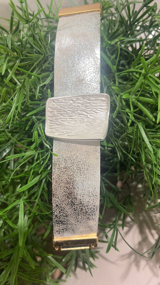 Silver with silver shard  Bold wide wrist cuff 2 clasp colours available