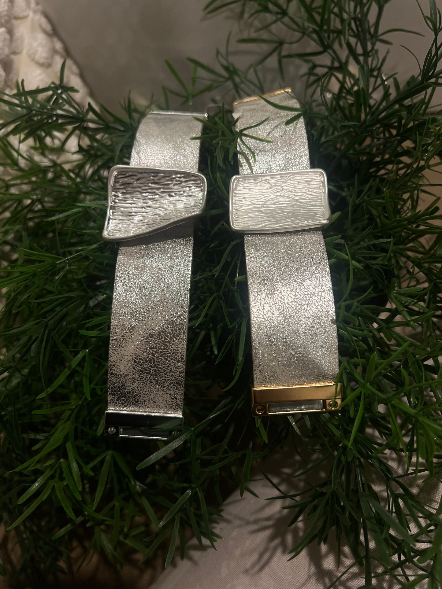 Silver with silver shard Bold wide wrist cuff 2 clasp colours available