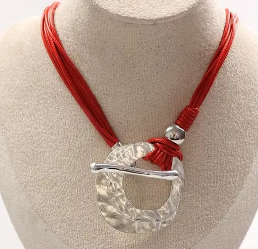 Bohemian Circle Pendant Necklace Vintage Jewelry red silver multi string necklace