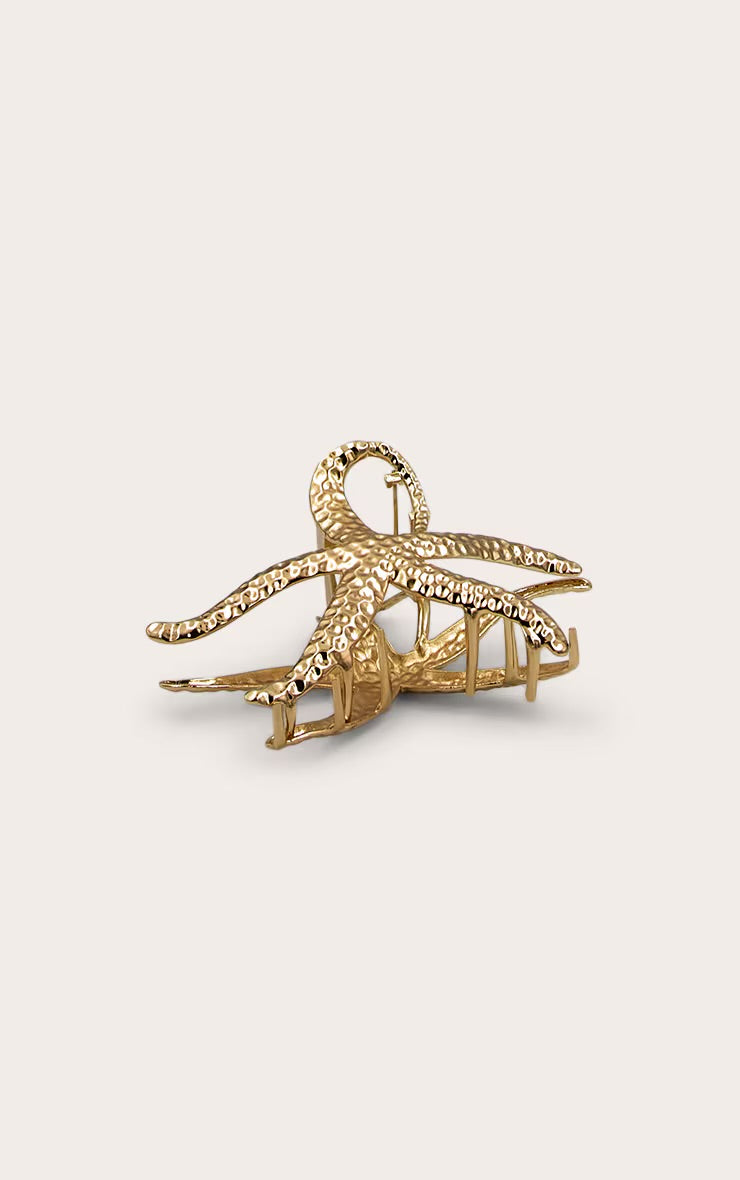 European Large Sturdy metal Starfish Hair Clip- gold tone only