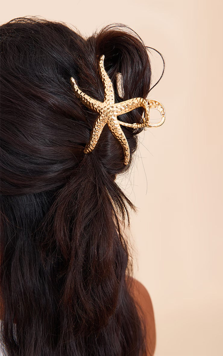 European Large Sturdy metal Starfish Hair Clip- gold tone only