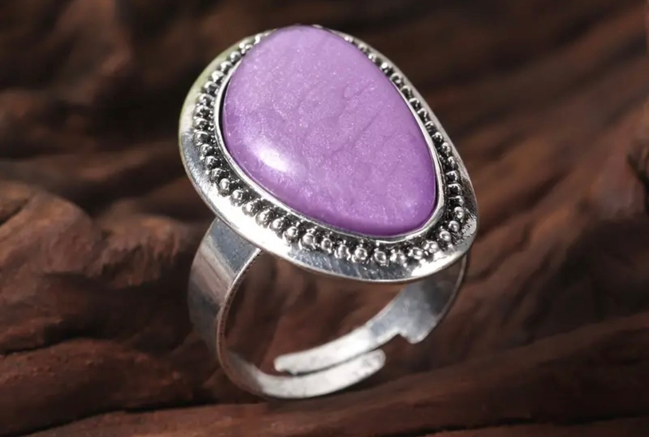 Antique Retro Boho adjustable resin and stainless steel Ring 3 colours available
