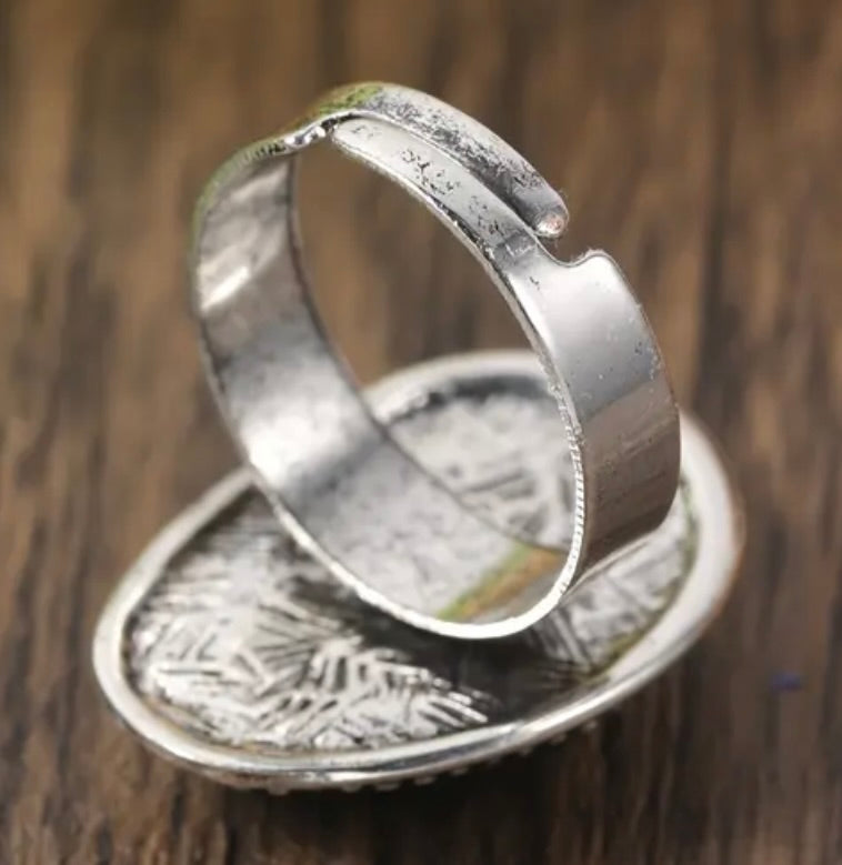 Antique Retro Boho adjustable resin and stainless steel Ring 3 colours available