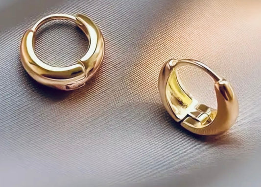 Cute pair of small unisex Stainless Steel  French-style hoop earrings 14 kt Gold plated