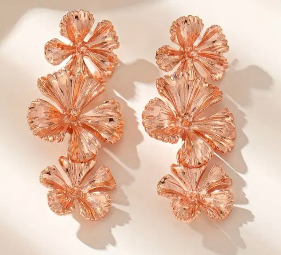 OH Boho ROSE GOLD flower drop earrings