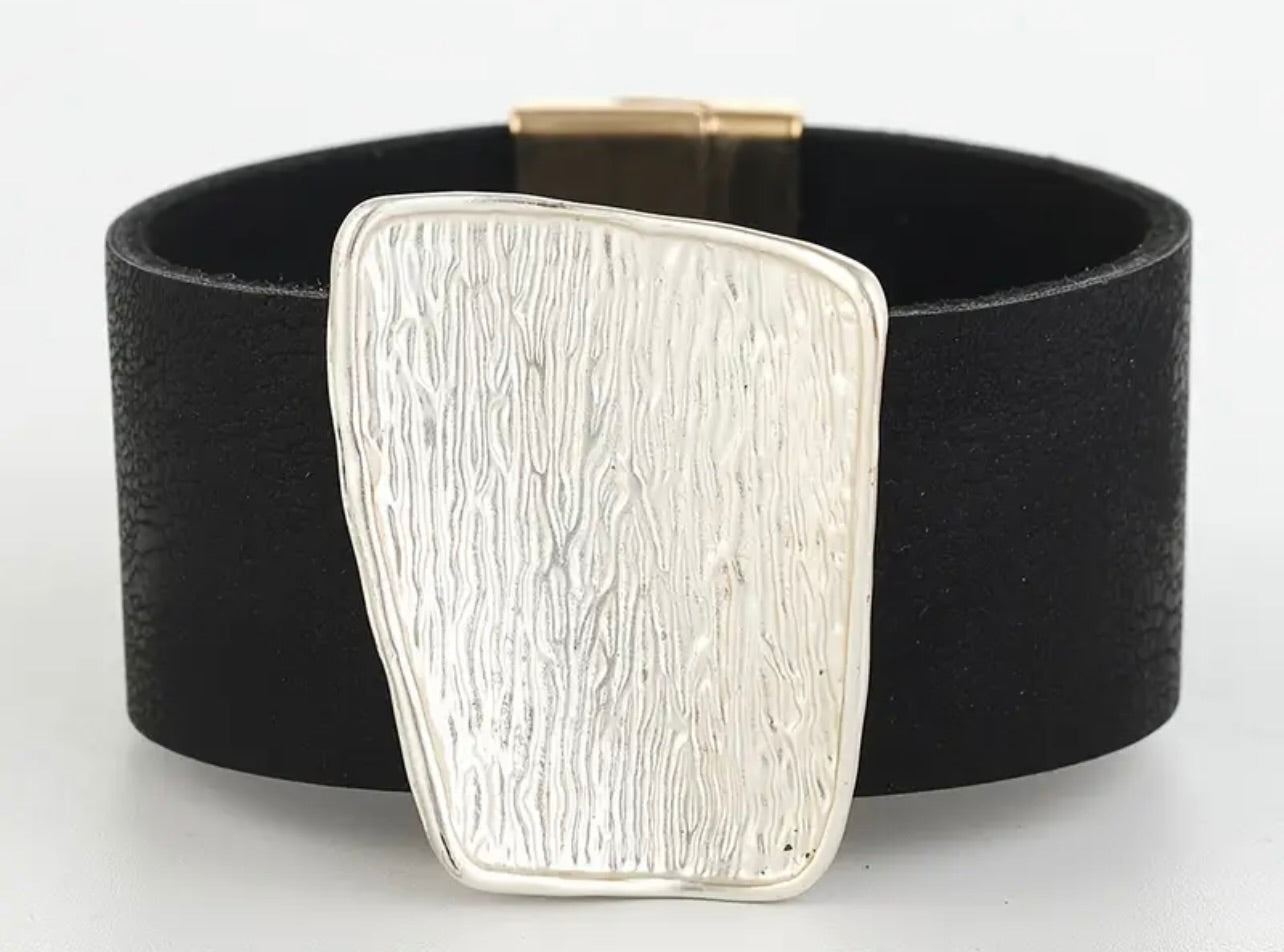 Black - silver shard Bold wide wrist cuff 4 colours available