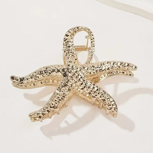 European Large Sturdy metal Starfish Hair Clip-  gold tone only