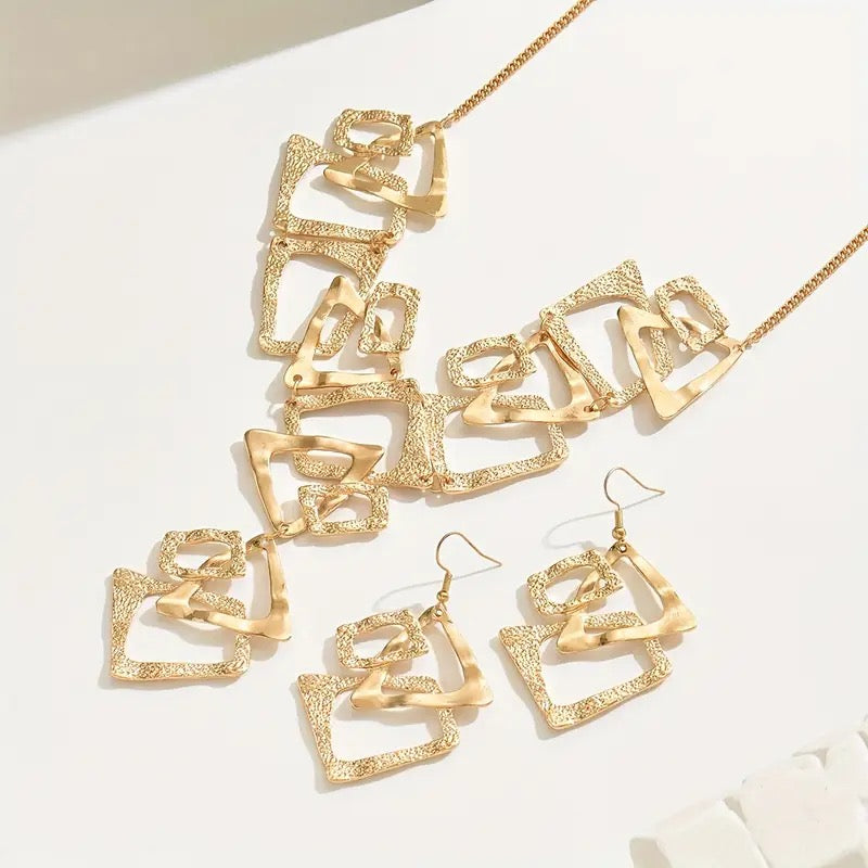 Geometric Y necklace God tone
