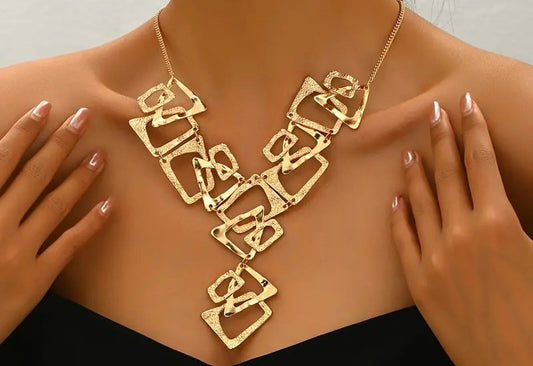 Geometric Y necklace God tone