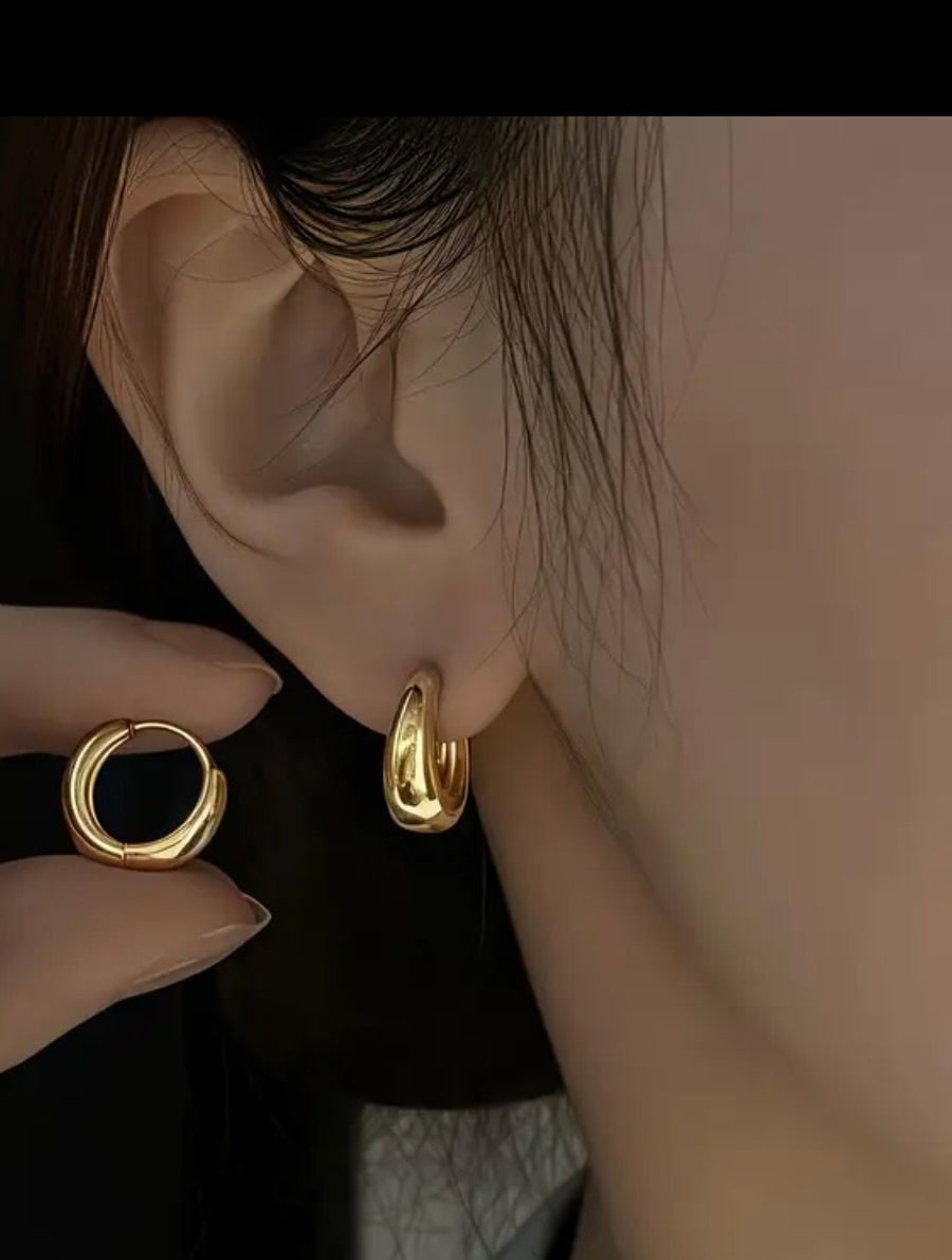 Cute pair of small unisex Stainless Steel  French-style hoop earrings 14 kt Gold plated