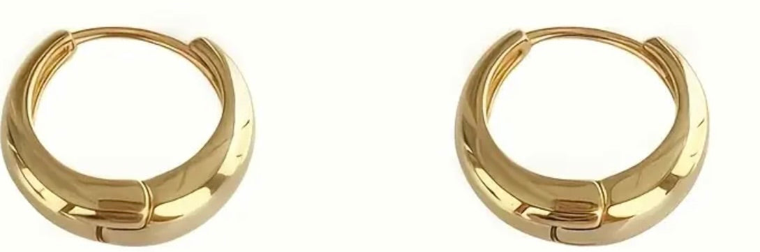 Cute pair of small unisex Stainless Steel  French-style hoop earrings 14 kt Gold plated