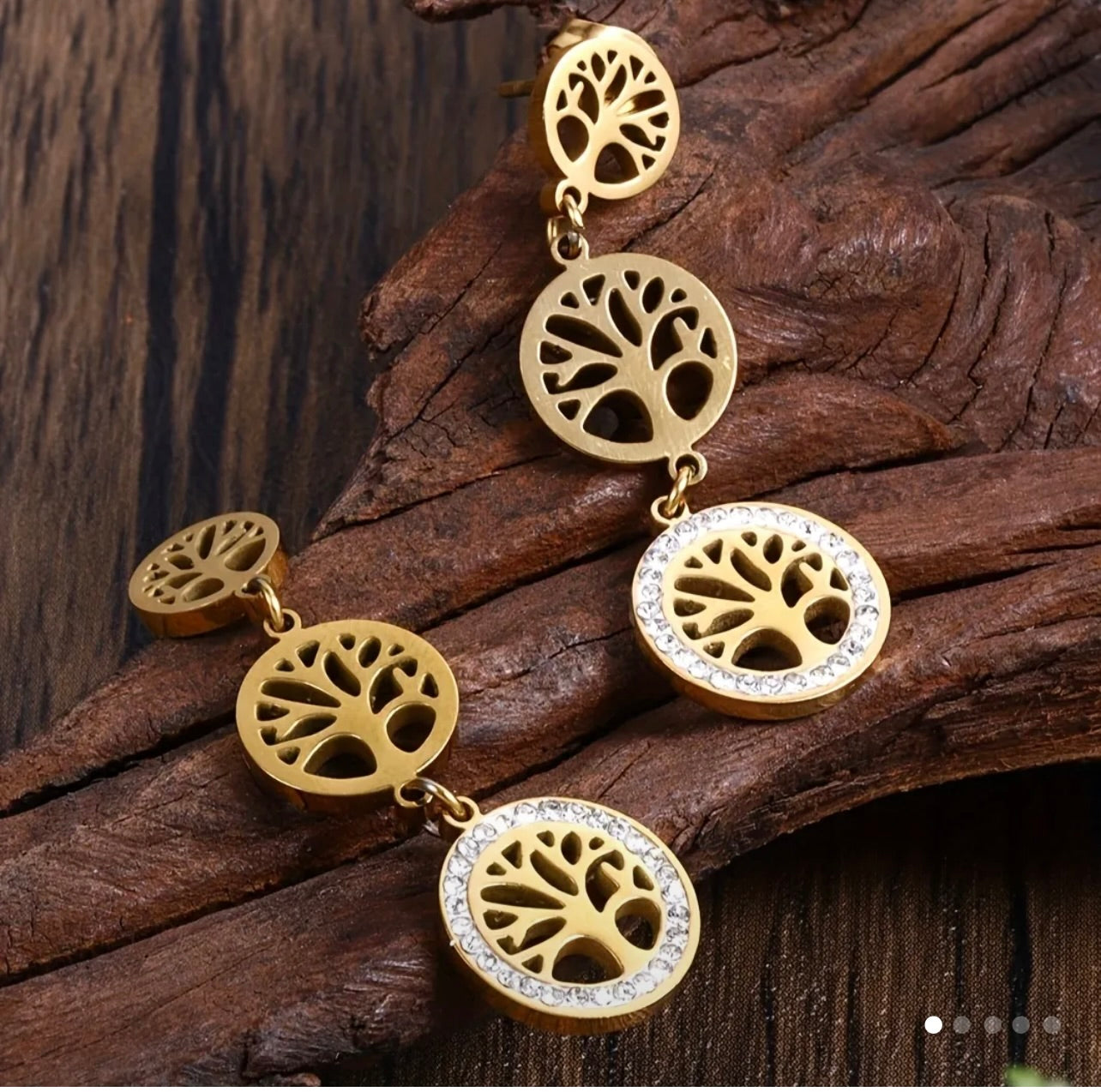 Bohemian Tree of Life Pendant Earrings.Stainless Steel 18 kt gold plated