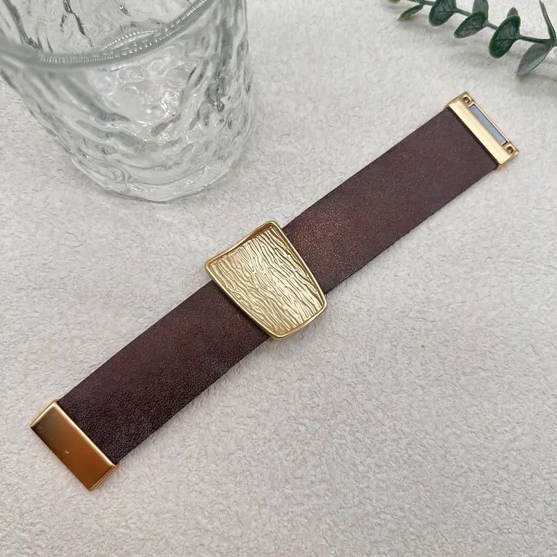 Earth Brown with Gold Shard Stunning  Bold wide wrist cuff 14 kt gold plated